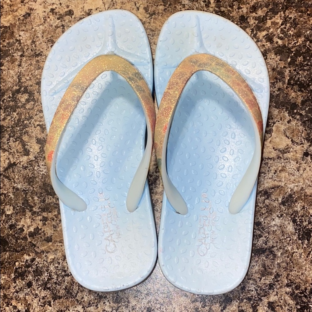 Blue flip flops